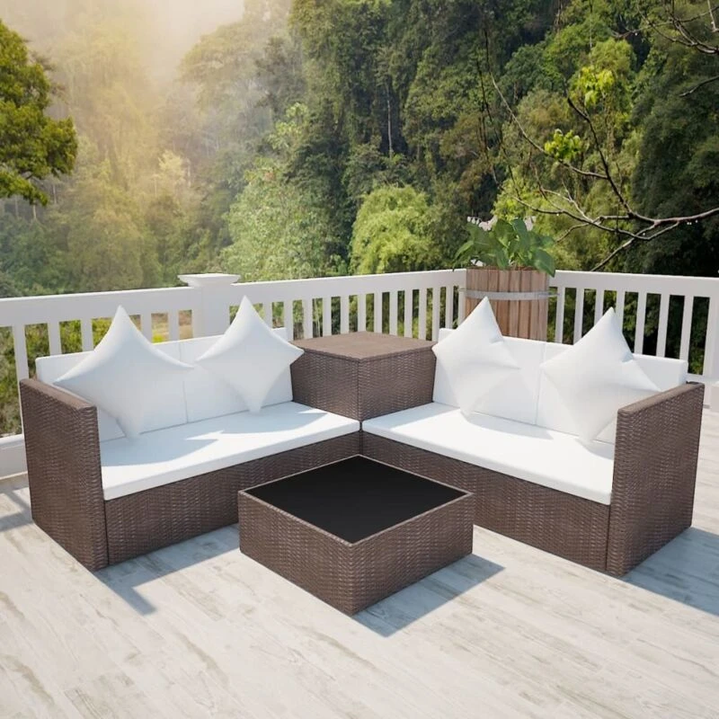 Image of vidaXL Garden Sofa Set 14 Pieces Poly Rattan Brown Outdoor Patio Couch Lounge