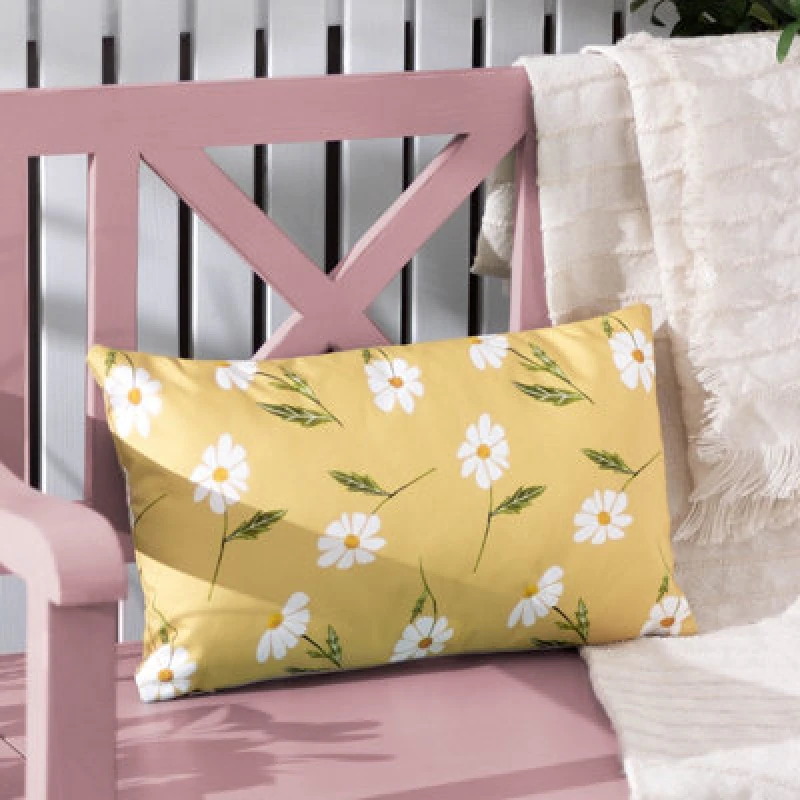 Image of Daisies Floral Reversible Outdoor Cushion Yellow, Yellow / 30 x 50cm / Polyester Filled