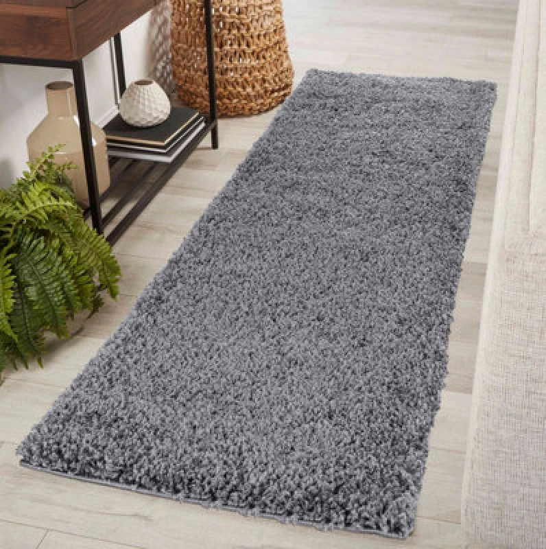 Image of Desire Rugs Plain Living Room Shaggy Area Rugs Dark Grey Runner 60X220 Cm