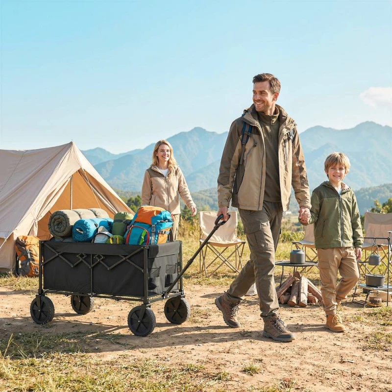 Image of OUTSUNNY 95L Foldable Festival Trolley on Wheels in Black Unisex