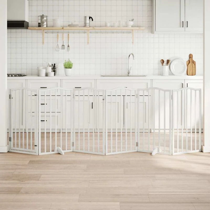 Image of vidaXL Dog Gate with Door Foldable 6 Panels White 300 cm?Poplar Wood, White 352215
