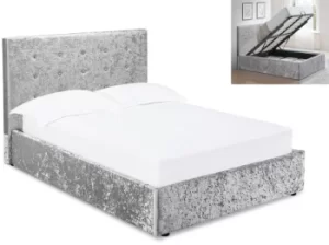 Image of LPD Rimini 5ft King Size Silver Crushed Velvet Glitz Upholstered Fabric Ottoman Bed Frame