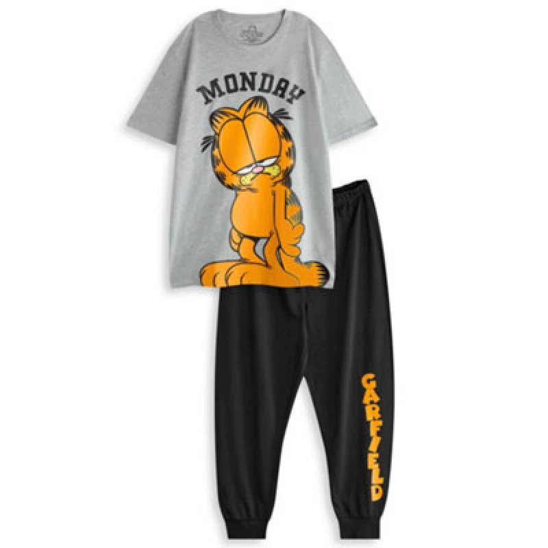 Image of Garfield Garfield Men Short Sleeve Long Leg Pyjama Set in Black Size: Medium Black M Male 5056549007883