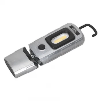 Image of Rechargeable 360 Inspection Lamp 3W COB + 1W LED Brushed Aluminium Effect