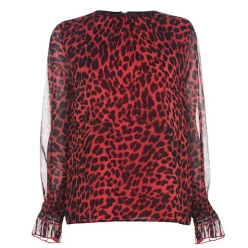 Image of DKNY Long Sleeve Leopard Blouse - Red