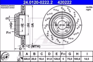 Image of ATE Brake disc 24.0120-0222.2 Brake rotor,Brake discs BMW,3 Coupe (E46),3 Cabrio (E46),Z4 Roadster (E85),Z4 Coupe (E86)