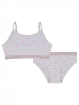 Image of Jack Wills Girls Boxed Print Bralette & Brief Set - White, Size Age: 12-13 Years, Women