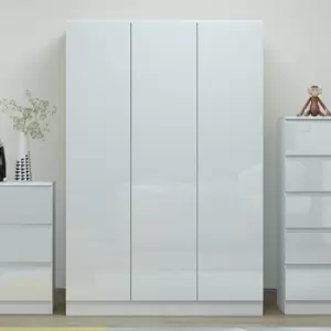 Image of Stora Modern 3 Door Wardrobe - White Gloss - White
