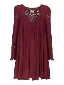 Image of Free People Mohave Embroidered Mini Dress Red