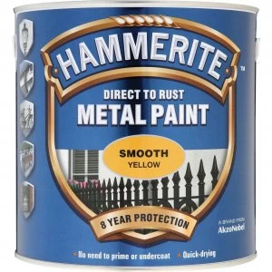 Image of Hammerite Smooth Finish Metal Paint Yellow 2500ml
