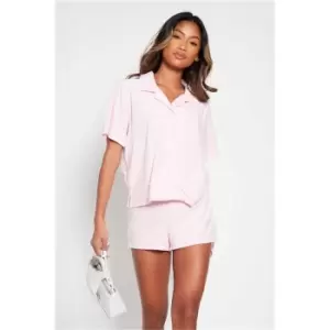 Image of I Saw It First Pink Two Piece Short Sleeve Button Through Shirt And High Waisted Shorts Set - Pink