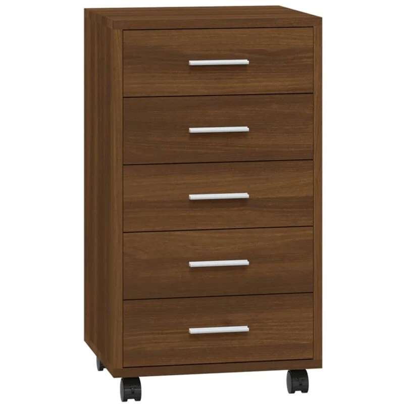 Image of vidaXL Drawer Cabinet With Castors Brown Oak Engineered Wood, Brown 342676
