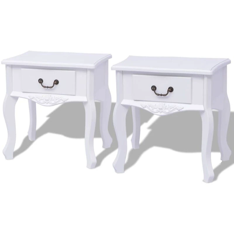 Image of vidaXL 2x Bedside Cabinets MDF White Nightstand Side End Table with a Drawer