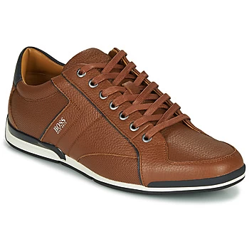 Image of Hugo Boss Saturn Grain Leather Trainers Brown 212 Men
