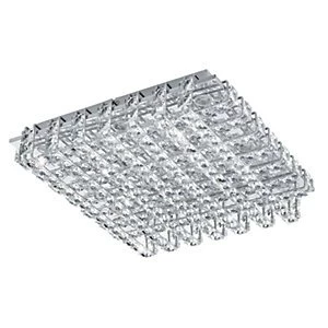 Image of Eglo Lonzaso LED Polished Chrome & Crystal Square Ceiling Light - 12 x 3.3W