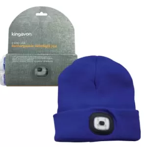 Image of Kingavon Beanie Hat with Built-in 4 SMD LED Head Light, Head Lamp - 3 Mode USB Rechargeable - Blue
