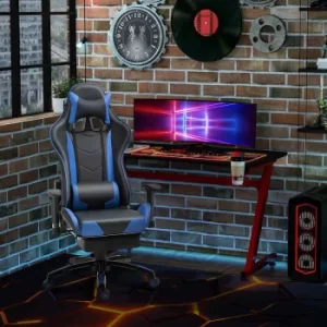 Image of Riley Faux Leather Gaming Chair with Retractable Footrest, Blue