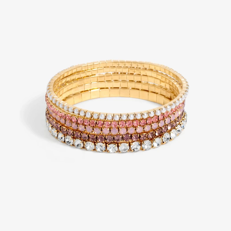 Image of Mood Gold Romantic Tonal Mixed Stretch Bracelets - Pack Of 5 Gold