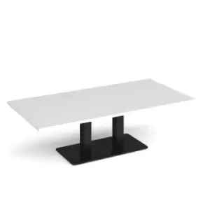 Image of Eros rectangular coffee table with flat Black rectangular base and twin uprights 1600mm x 800mm - white