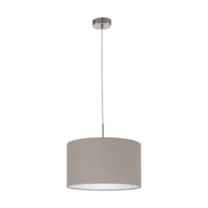 Image of Pendant Light Colour Satin Nickel Steel Shade Taupe Fabric Bulb E27 1x60W