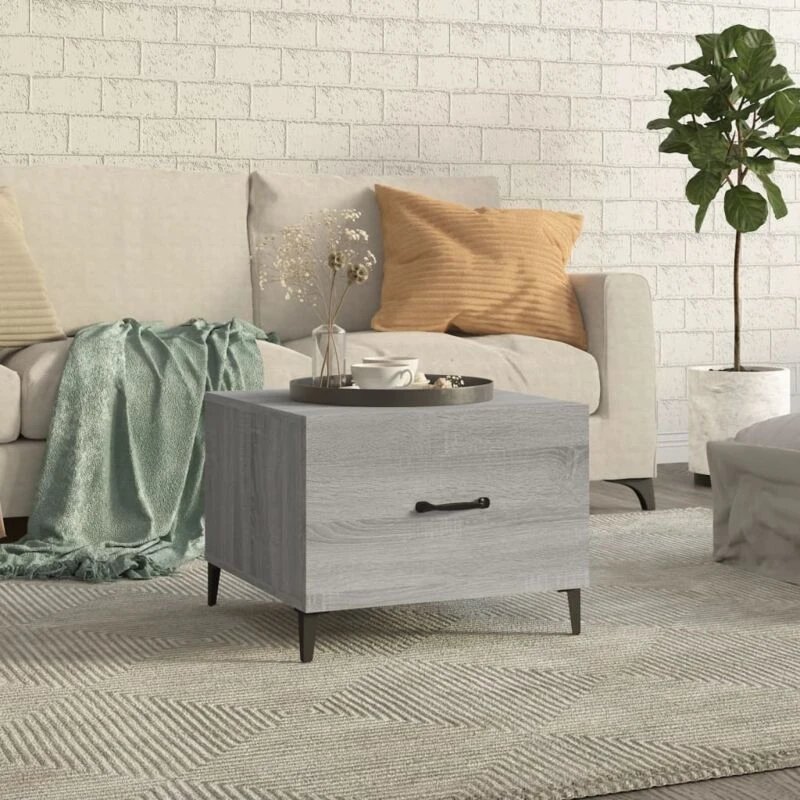 Image of Vidaxl Coffee Table With Metal Legs Grey Sonoma 50X50X40 Cm, Grey 817539