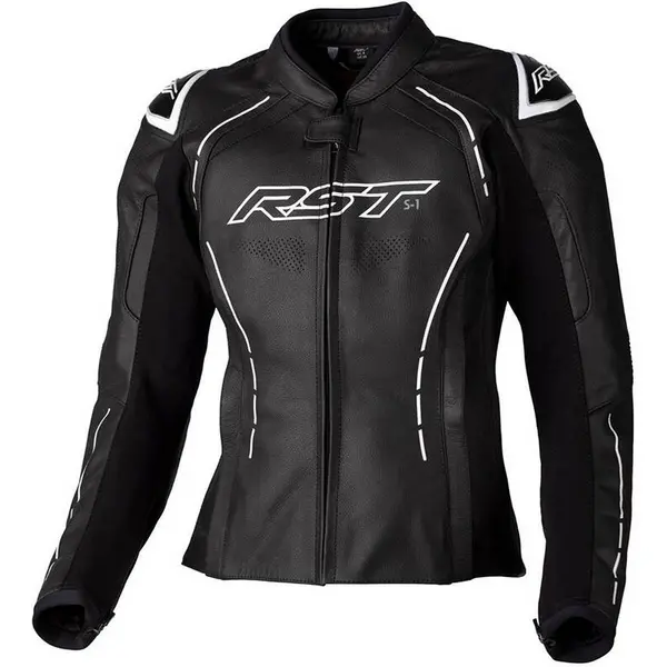 Image of RST S1 Ladies Leather Jacket Black White Size 14