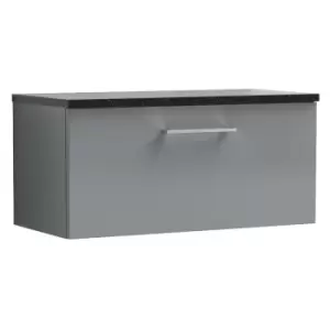 Image of Nuie Arno Gloss Cloud Grey 800mm Wall Hung Single Drawer Vanity Unit with Sparkling Black Laminate Worktop - ARN1325LSB - Cloud Grey
