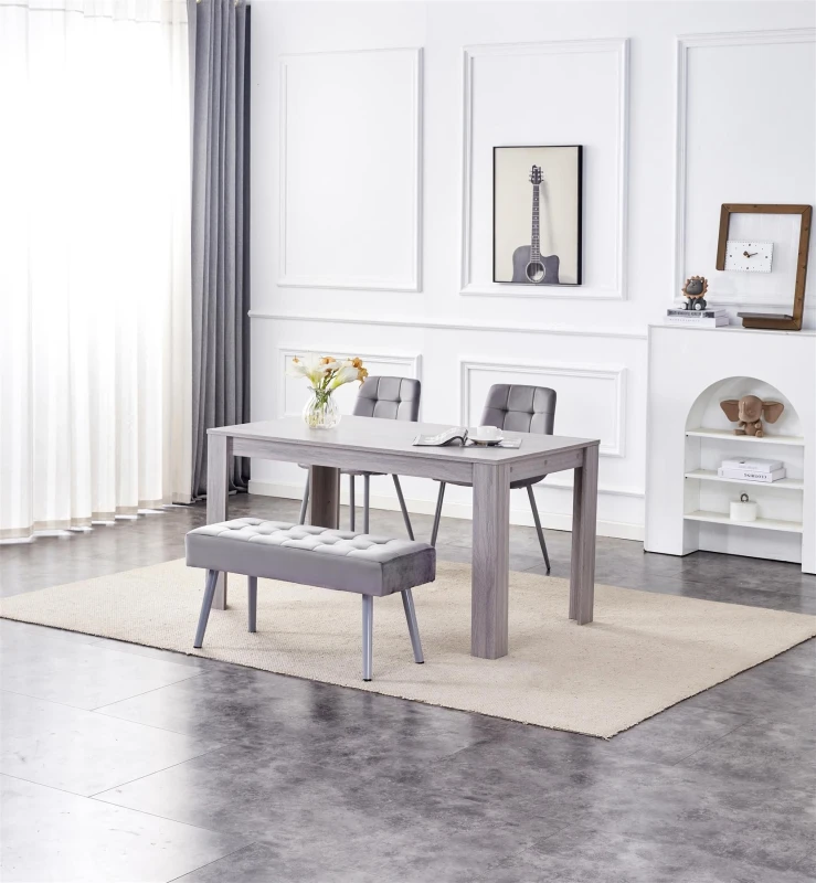 Image of KOSY KOALA KOSY KOALA Dining Table and 2 Chairs With Bench Grey 2 Grey Velvet Chairs Wood Table Dining Set Furniture Grey One Size Unisex 506105534132