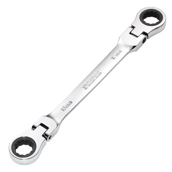 Image of Draper HI-TORQ Metric Flexible Head Double Ring Ratchet Spanner, 16 x 17mm