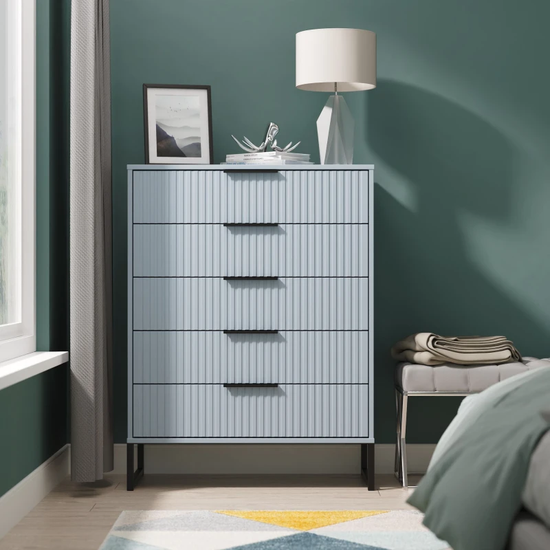 Image of Ready Assembled 2 U Menai 5 Drawer Chest (Ready Assembled) in Light Blue Size: Large Light Blue Unisex Large