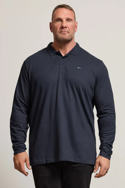 Image of BadRhino BadRhino Men Long Sleeve Polo Shirt in Dark Navy Size: 7-8X-Large Dark Navy 7-8XL Male 5057147734201