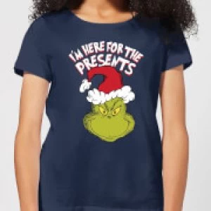 Image of The Grinch Im Here for The Presents Womens Christmas T-Shirt - Navy - S