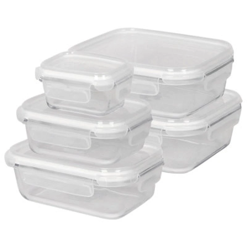 Image of Harbour Housewares Glass Food Storage Container Set With White Lids - 5 Sizes - 5Pc Reusable Airtight Meal Prep Tubs Microwave And Freezer Safe