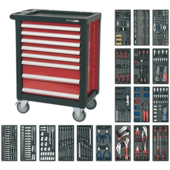 Image of Sealey Premier 8 Drawer Roller Cabinet + 707 Piece Tool Kit Black / Red