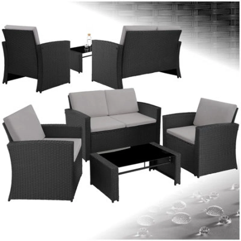 Image of Tectake Garden Furniture Set Jesolo - 2 Armchairs, 1 Sofa, And Coffee Side Table - Black/grey