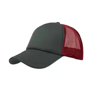 Image of Atlantis Rapper 5 Panel Trucker Cap (One Size) (Grey/Red)