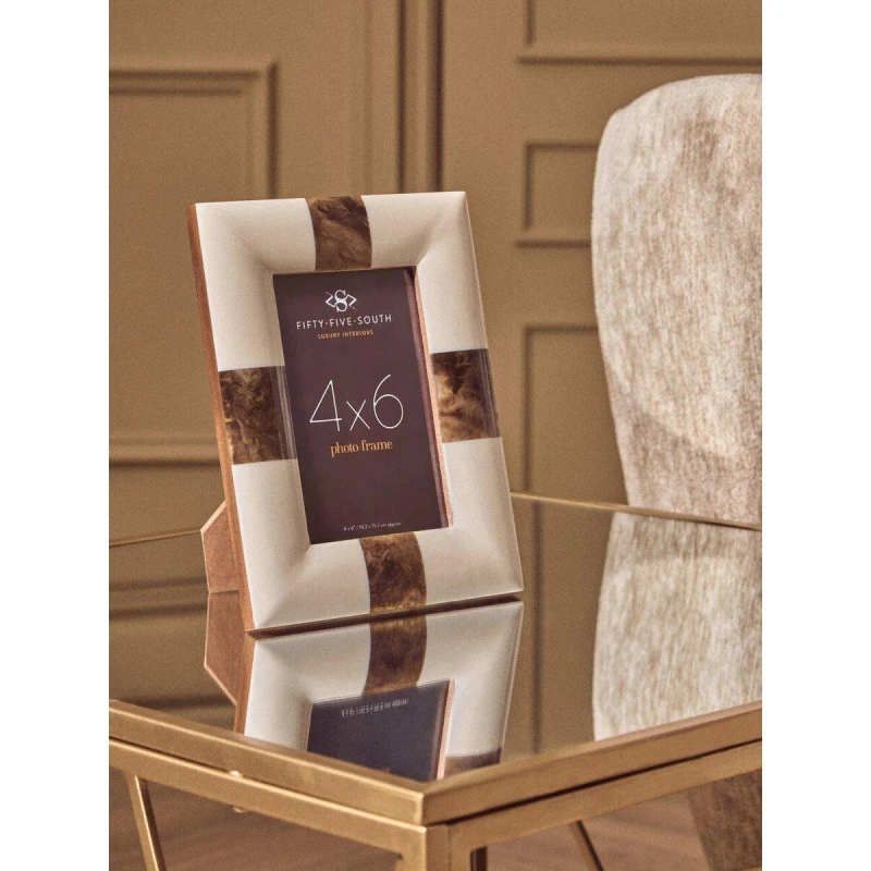Image of Fifty Five South Decio 4" x 6" Cream And Brown Finish Photo Frame Brown Cream unisex 21 x 16 x