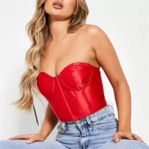 Image of I Saw It First Satin Boning Detail Bandeau Corset - Red