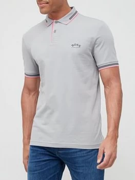 Image of Hugo Boss Athleisure Paul Stretch Pique Curved Logo Polo Shirt Medium Grey Size M Men