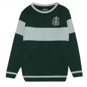 Image of Harry Potter Girls Slytherin Quidditch Knitted Jumper (5-6 Years) (Green/Heather Grey)