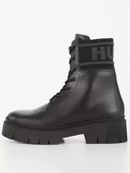 Image of HUGO Kris Leather Lace Up Boots - Black, Size 40, Women