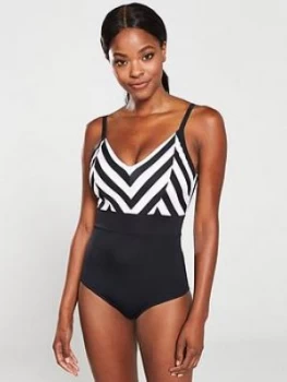 Image of Pour Moi Borderline Control Swimsuit - Black Pink, Black/Pink, Size 8, Women