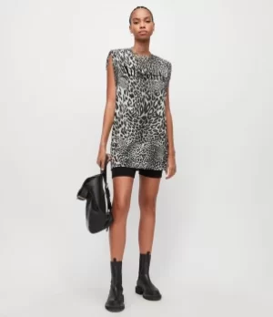 Image of AllSaints Womens Leppo Gothic Mika Tank Dress, Leopard Grey, Size: M