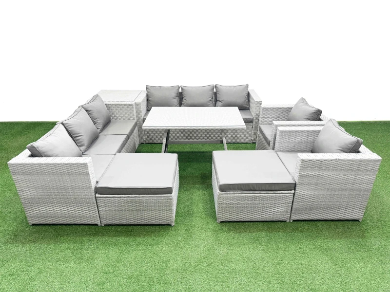 Image of Fimous 10 Seater Garden Furniture Set with 2 Big Stool Side Table Light Grey Light Grey Unisex