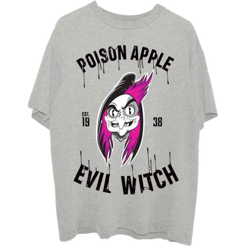 Image of Disney Snow White Evil Witch Poison Apple T Shirt Grey unisex