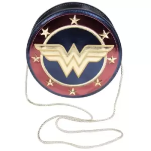 Image of Wonder Woman Womens/Ladies Shield Crossbody Bag (One Size) (Metallic Gold/Burgundy/Navy)