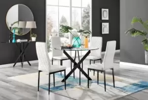 Image of Novara 4 Seater Black Leg Round Glass Dining Table & 4 Milan Soft Velvet Black Leg Chairs