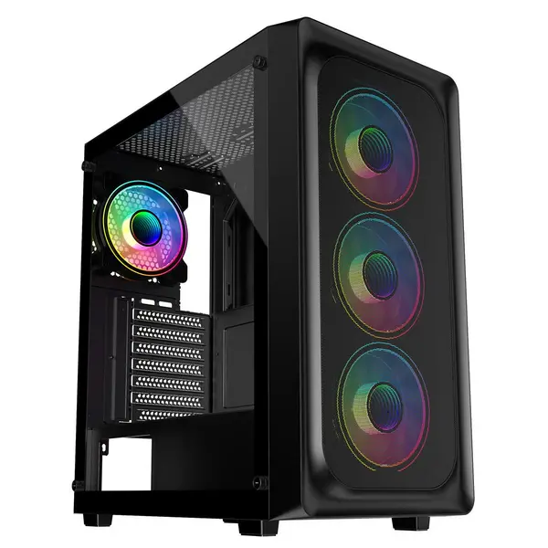 Image of CiT Orion Black ATX Gaming Case with Mesh Front and Tempered Glass Side - CIT-ORION-B