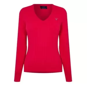 Image of Gant V Neck Cable Knit Jumper Womens - Beige