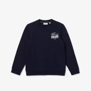 Image of Lacoste Kids Crocodile Branding Cotton Fleece Sweatshirt Size 2 yrs Navy Blue